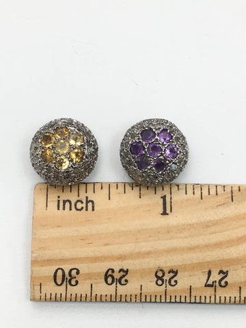 Citirine/Amethyst Pave Diamond Bead