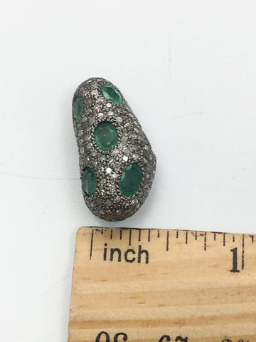 Pave Diamond Tumbled Bead with Emerald