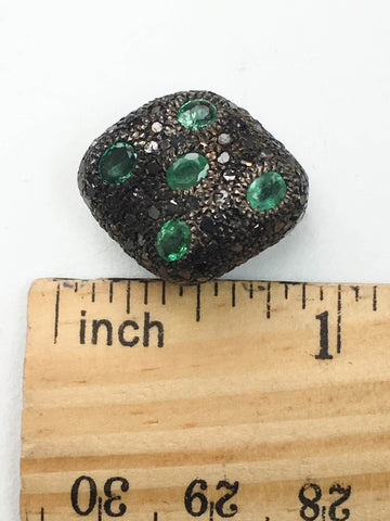 Pave Diamond Kite Shape Bead with Emeralds