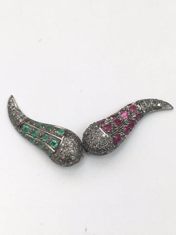 Pave Diamond Horn Shape With Emerald/Ruby