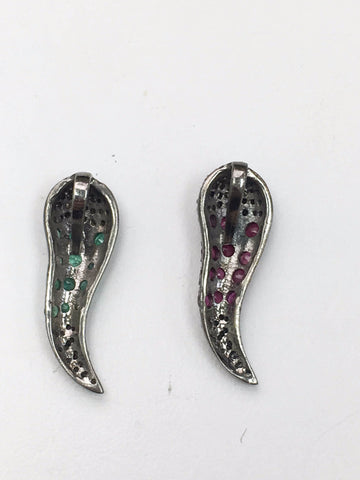 Pave Diamond Horn Shape With Emerald/Ruby